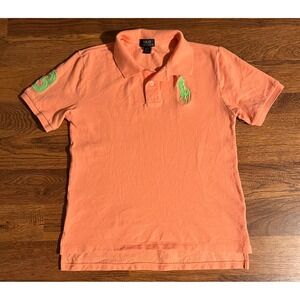 Polo Ralph Lauren Boys Large 14-16 Coral Orange Big Pony Lime Green Polo Shirt